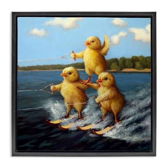 Stupell Industries Coastal Water Skiing Chicks Black Floating Frame Canvas Art, 18 x 18, by Lucia Heffernan