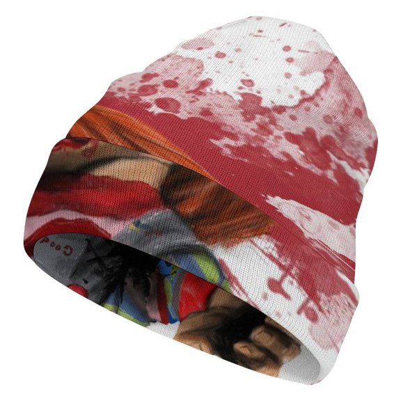 Blood Chucky Unisex Knitted Hat Winter Warm Beanie Hats Daily Full Printed Fashion Elastic Skullies Cap Beanie For Men And Women