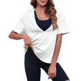 thumbnail image 2 of Womens Sexy Deep V Neck T-Shirts Summer Short Sleeve Tops Casual Loose Plus Size Fit Basic Tees Summer Womens Tops White L, 2 of 6