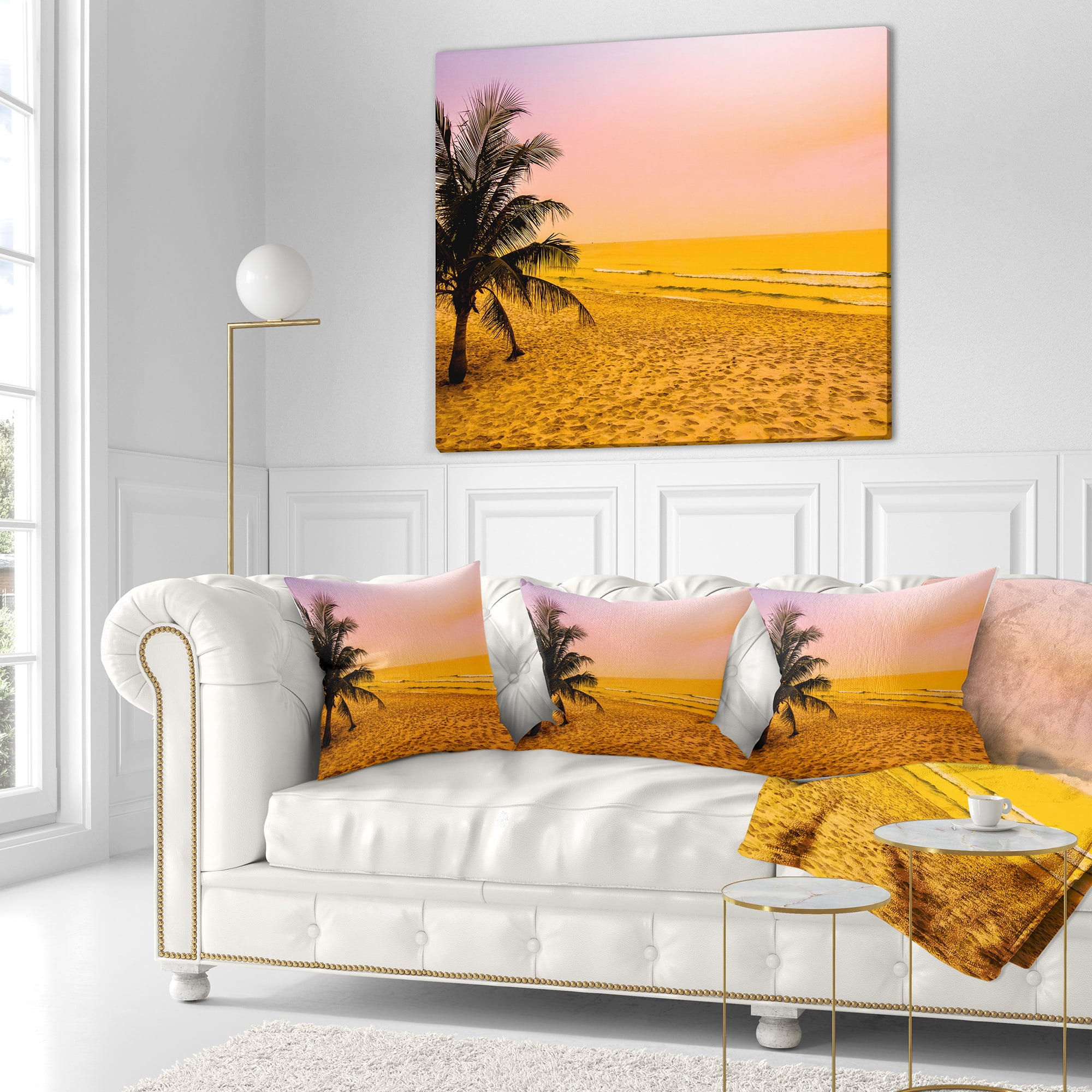 Designart Coconut Tree Silhouette - Landscape Photography Throw Pillow - 16x16