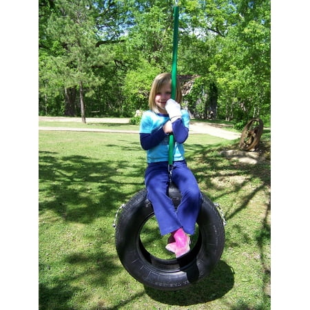 Home Outdoor Back Yard Kids Old Fashioned Vertical Black Tire Tree Green Plastic Sleeve Hanging Swing