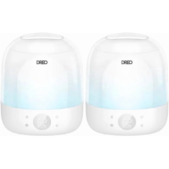 Restored DREO Cool Mist Humidifier for Room, 3L Top-Fill & 30H Runtime Ultrasonic Humidifier, Custom Humidity Setting, Light Indicator & Aroma Tray, 26dB Quiet Humidifier for Home, Baby Bedroom,2pc