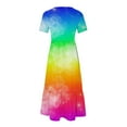 thumbnail image 4 of pimelu Dresses for Women Dresses for Women 2024 Loose Flowy Pleated Swing Tunic Long Dress with Pocket Summer Fashion Tie-Dye Short Sleeve Crewneck Womens Maxi Dresses, 4 of 5