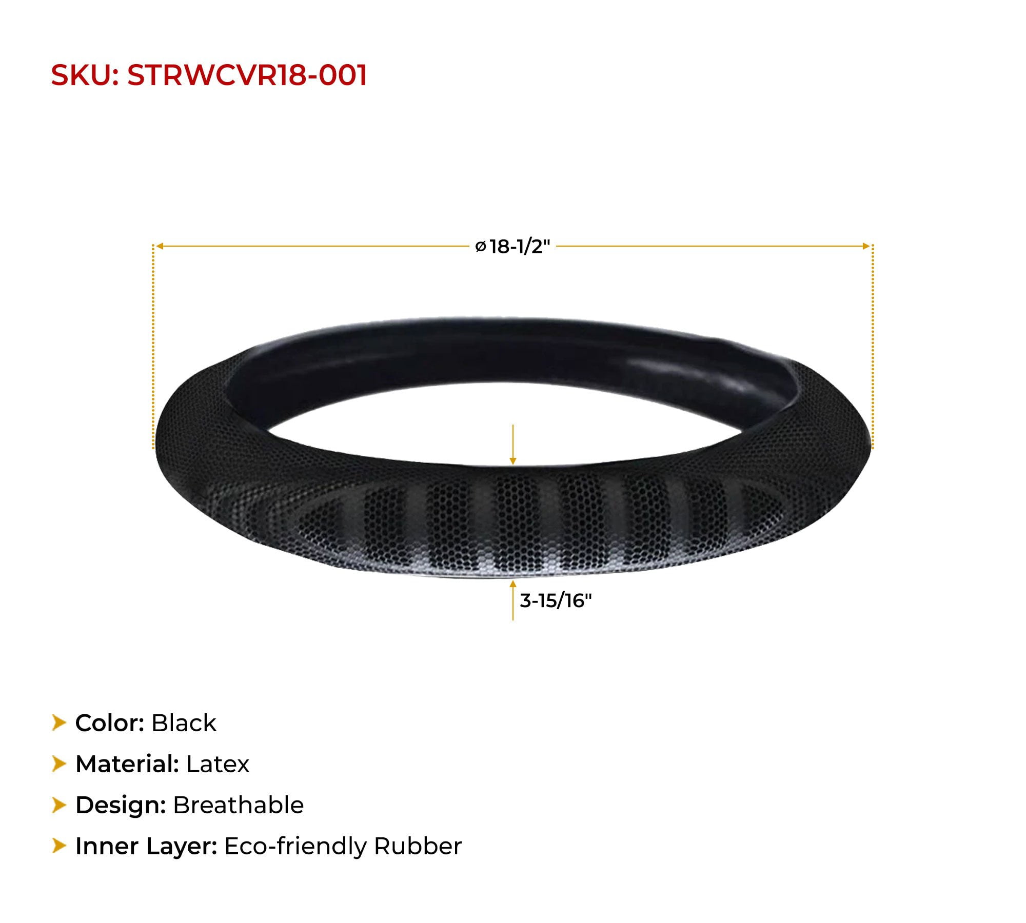 18" Semi Truck Steering Wheel Cover for Heavy-Duty Trucks - Extra Large Black 18" Steering Wheel Cover Sweatproof, Breathable and Anti-Slip Grip - Vehicle Accessories