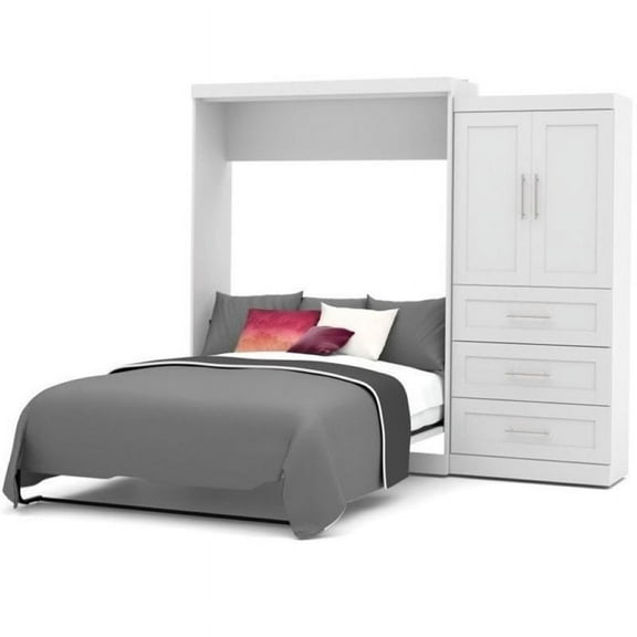 Pemberly Row Queen Wall Bed with Storage in White
