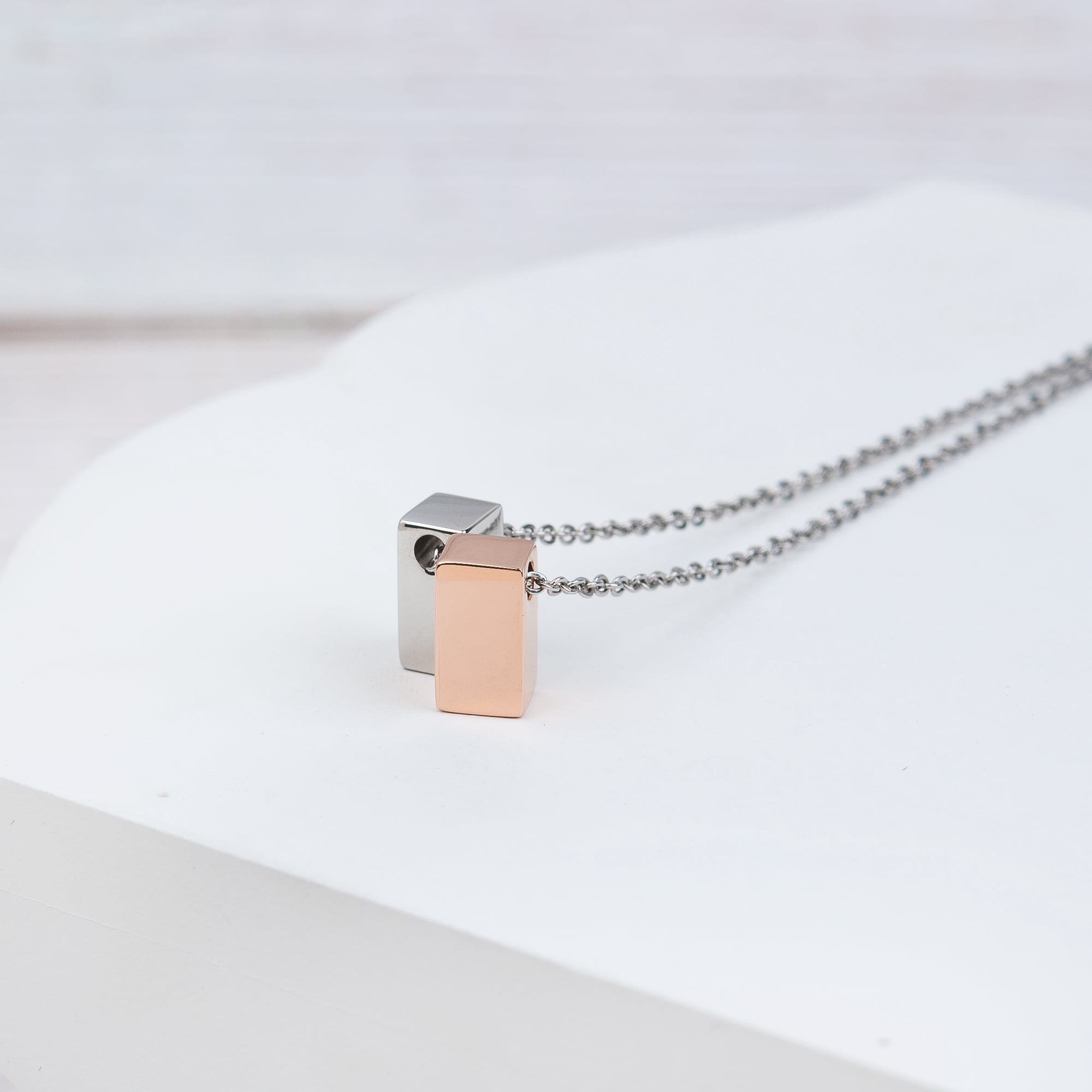 To My Precious Girlfriend Valentines Day Card and Necklace - Jewelry Gift Set - Gift for Mom - Gift for Girlfriend - Silver-Rose Gold Cube Necklace - Motivational Card - Ships Next Day!