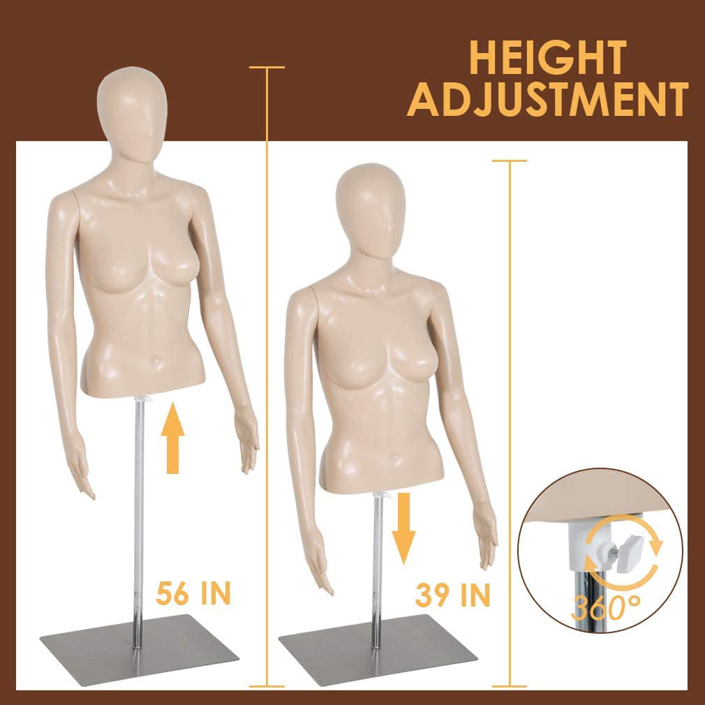 Female Male Mannequin Torso Dress Form Sewing Manikin 39-56 Inch /42-59 Inch Height Adjustable Dress Model Mannequin Display Head Dress Mannequin Clothing Form Metal Base Stand 39-56 Inch 