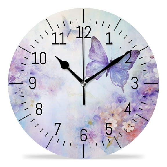 12 Inch Wall Clock Battery Operated Silent Clock Decorative for Office, Kitchen, Outdoor, Living Room，Floral Butterfly Elegant Design