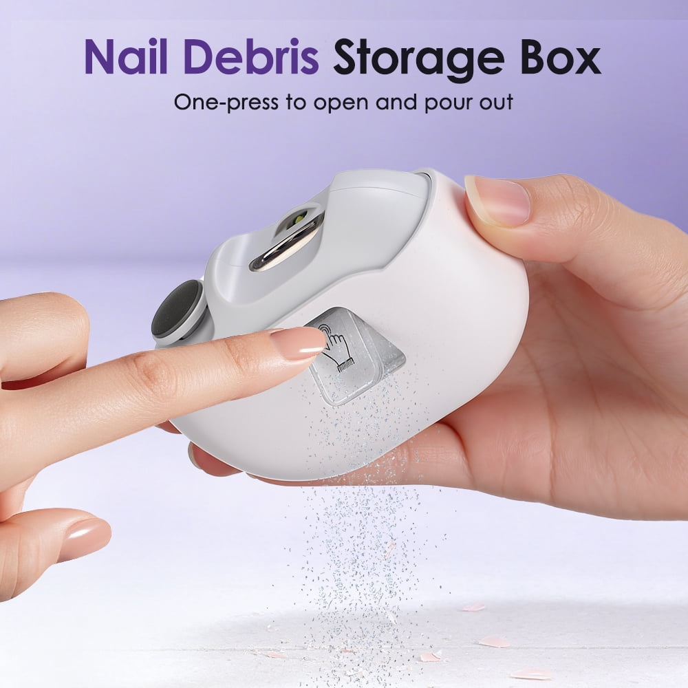 Automatic Baby Nail Trimmer, Electric Nail Clipper Polisher with LED Light, UV Nail Lamp & Nail Storage Box, 4 in 1 Nail File with 2 Speed Trimming, 9 Speed Filing, 500mAh Battery for Baby Senior