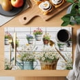 thumbnail image 2 of Spring Daisy Placemats Set of 8 Country Botanical Floral Wooden Grain Place Mats Indoor Wipeable Table Mats Washable Cloth Dining Table Placemats for Kitchen Holiday Party Home Decor 13x19 Inch, 2 of 9