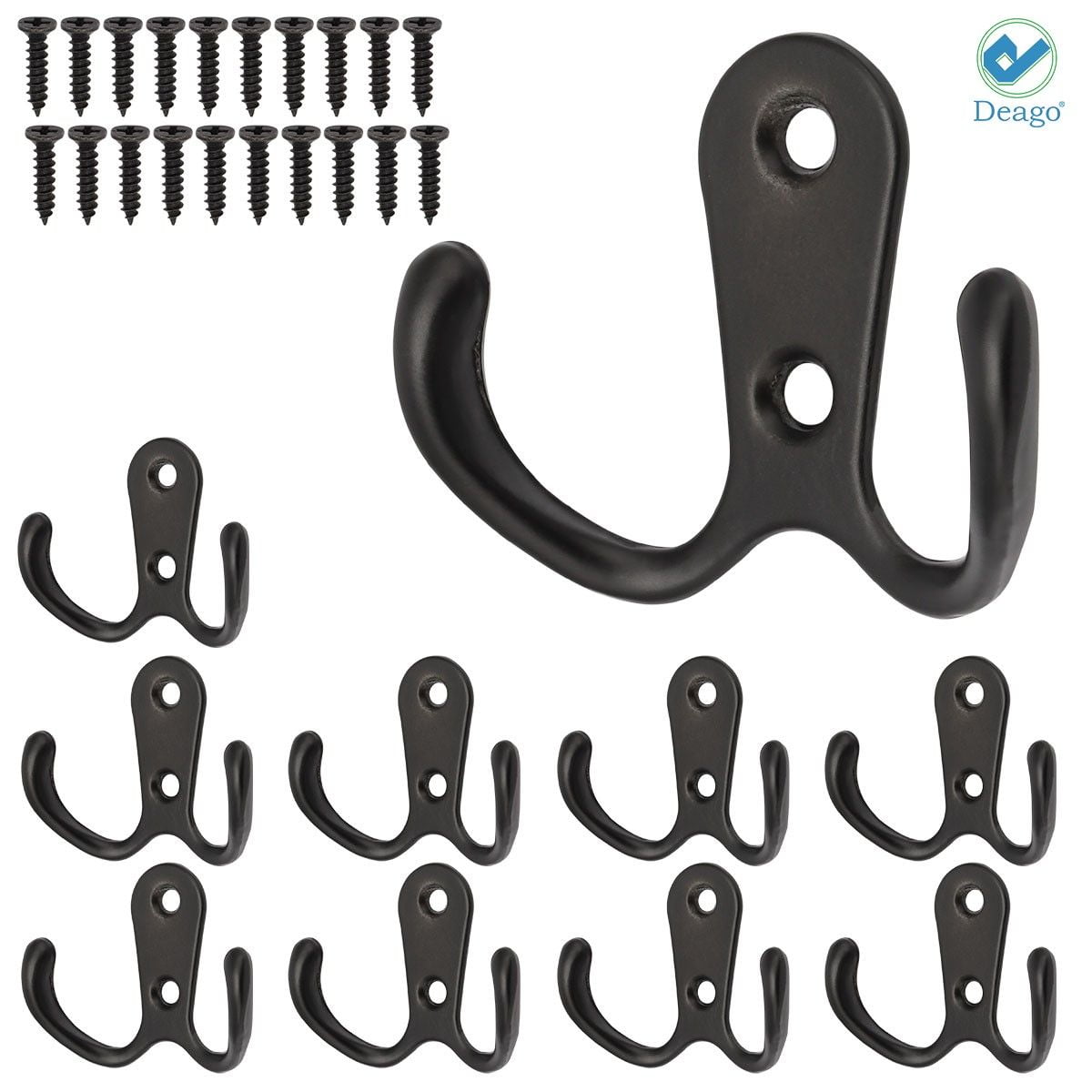 Deago 10 Pack Double Prong Coat Hooks Wall Mounted with 20 Screws Retro ...