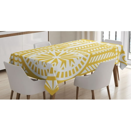 

Yellow and White Tablecloth Abstract Bird in Scandinavian Folkloric Style Retro Design Floral Motif Rectangular Table Cover for Dining Room Kitchen 52 X 70 Inches Mustard White by Ambesonne