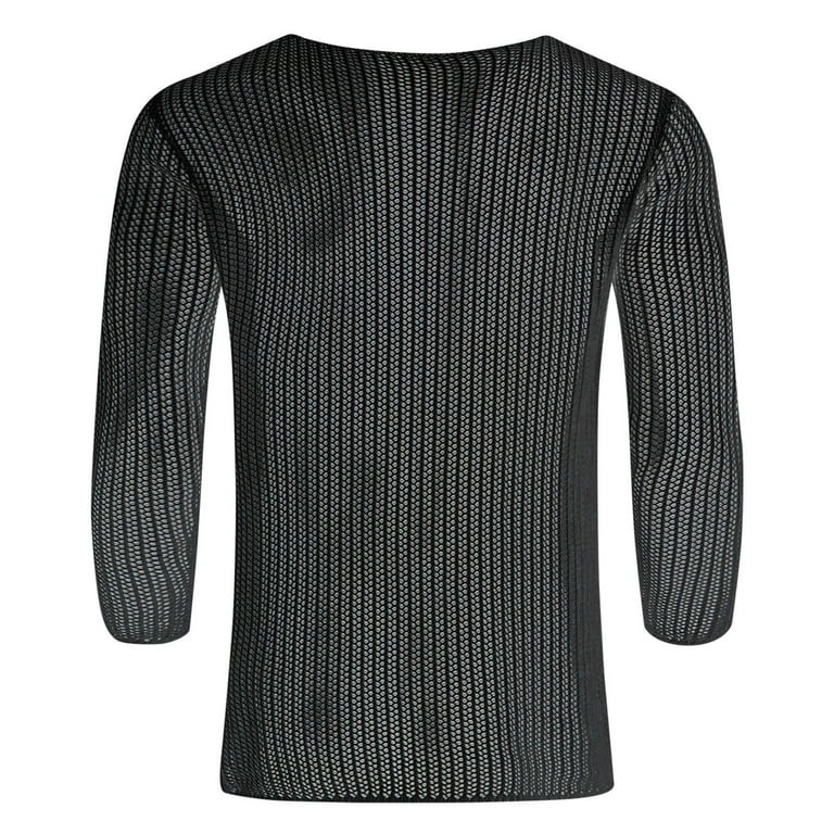 Shpwfbe Long Sleeve Shirts For Men Shirts For Men Mens Street Trend Woven  Solid Color Mesh Knitted Long Sleeve Top Mens Clothing Black XXL 