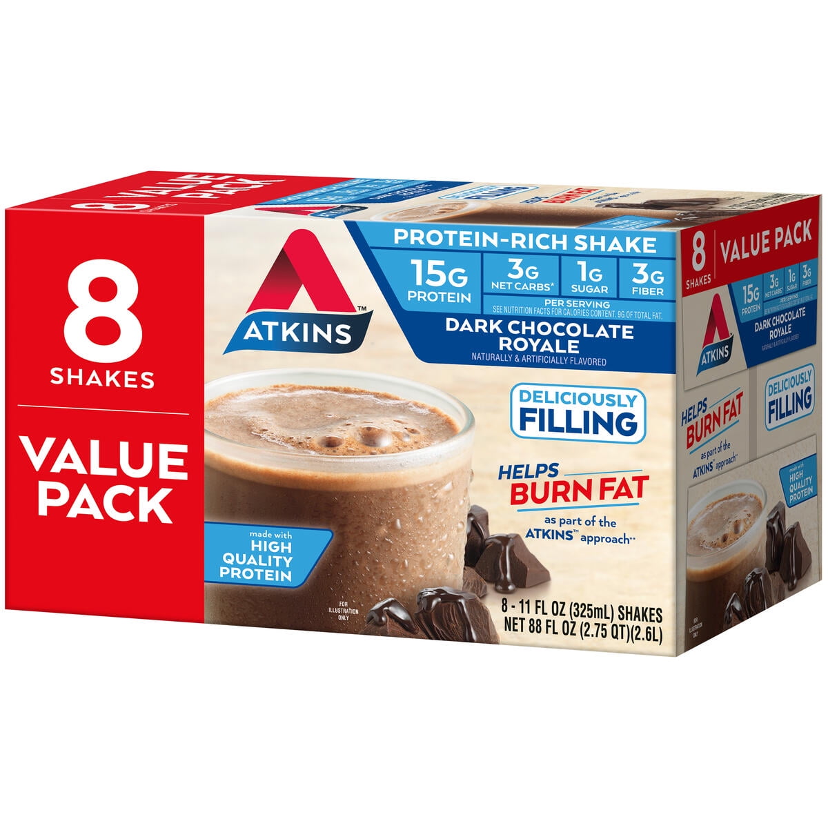 Atkins Gluten Free Protein-Rich Shake, Dark Chocolate Royale, Keto Friendly, 8 Count (Ready to Drink)