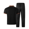 thumbnail image 5 of ZVNAΖH Men's Waffle Knit 2-Piece Set 3-Button Stand Collar Polo Shirt & Drawstring Pants Casual Outfit, 5 of 9