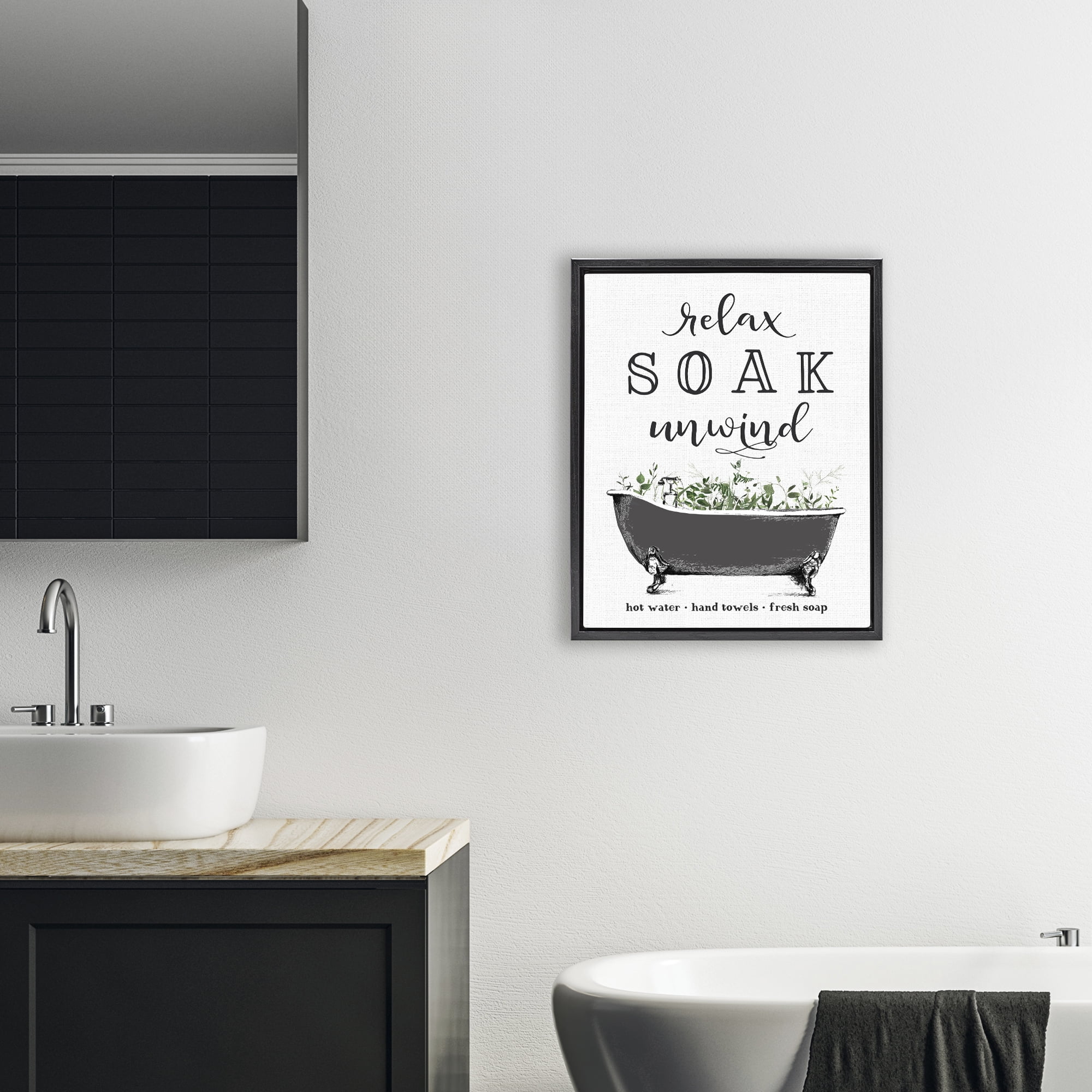 Vintage Bathing Reminders Black Framed Floater Canvas Wall Art, design by Lettered and Lined
