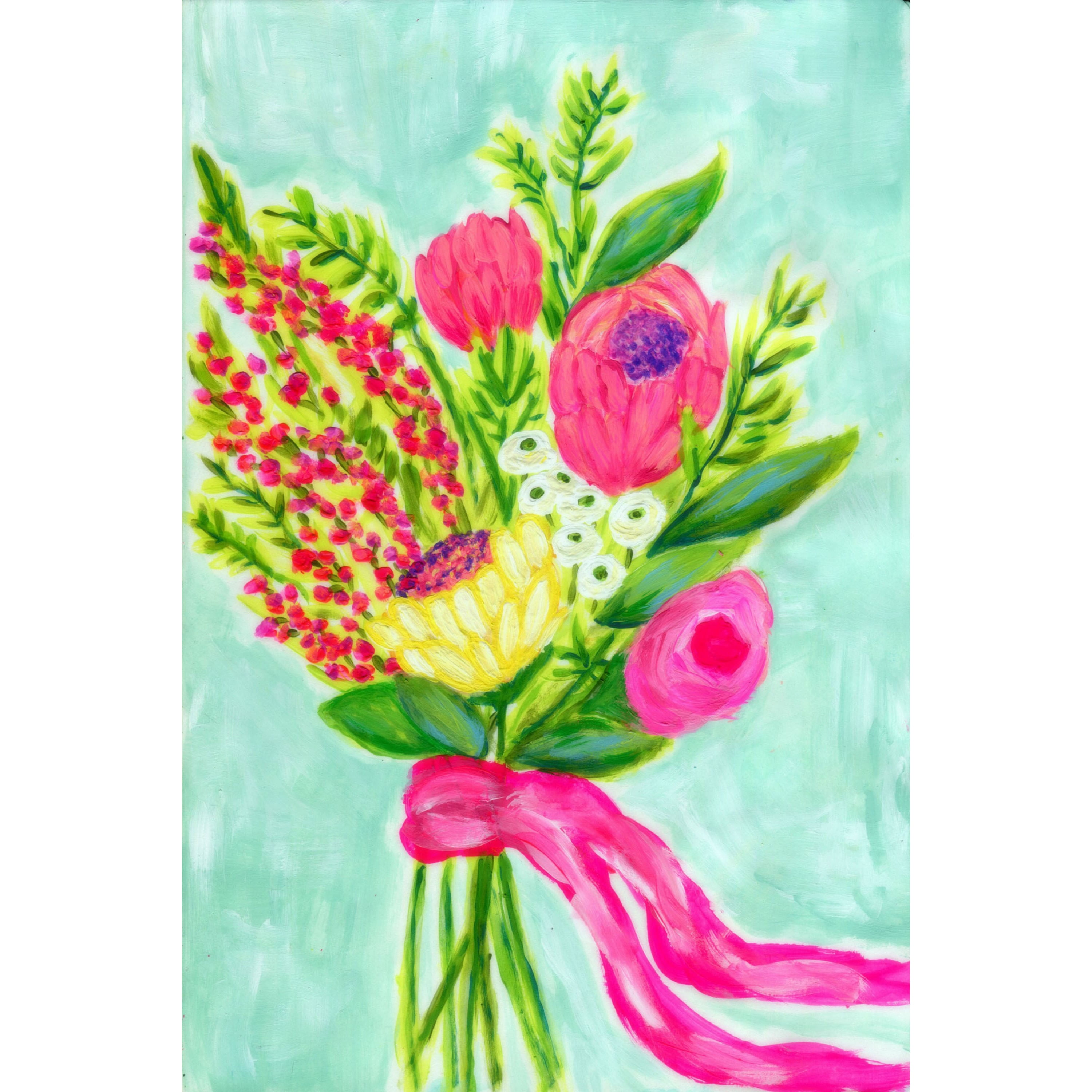 Marmont Hill "Bouquet Ribbon" by Jill Lambert Painting Print on Wrapped Canvas