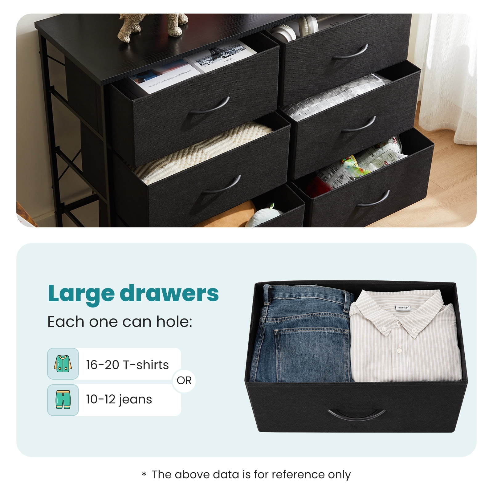 MAYEERTY 10 Drawer Dresser, Fabric Storage Dressers for Versatile Storage in Living Rooms, Black
