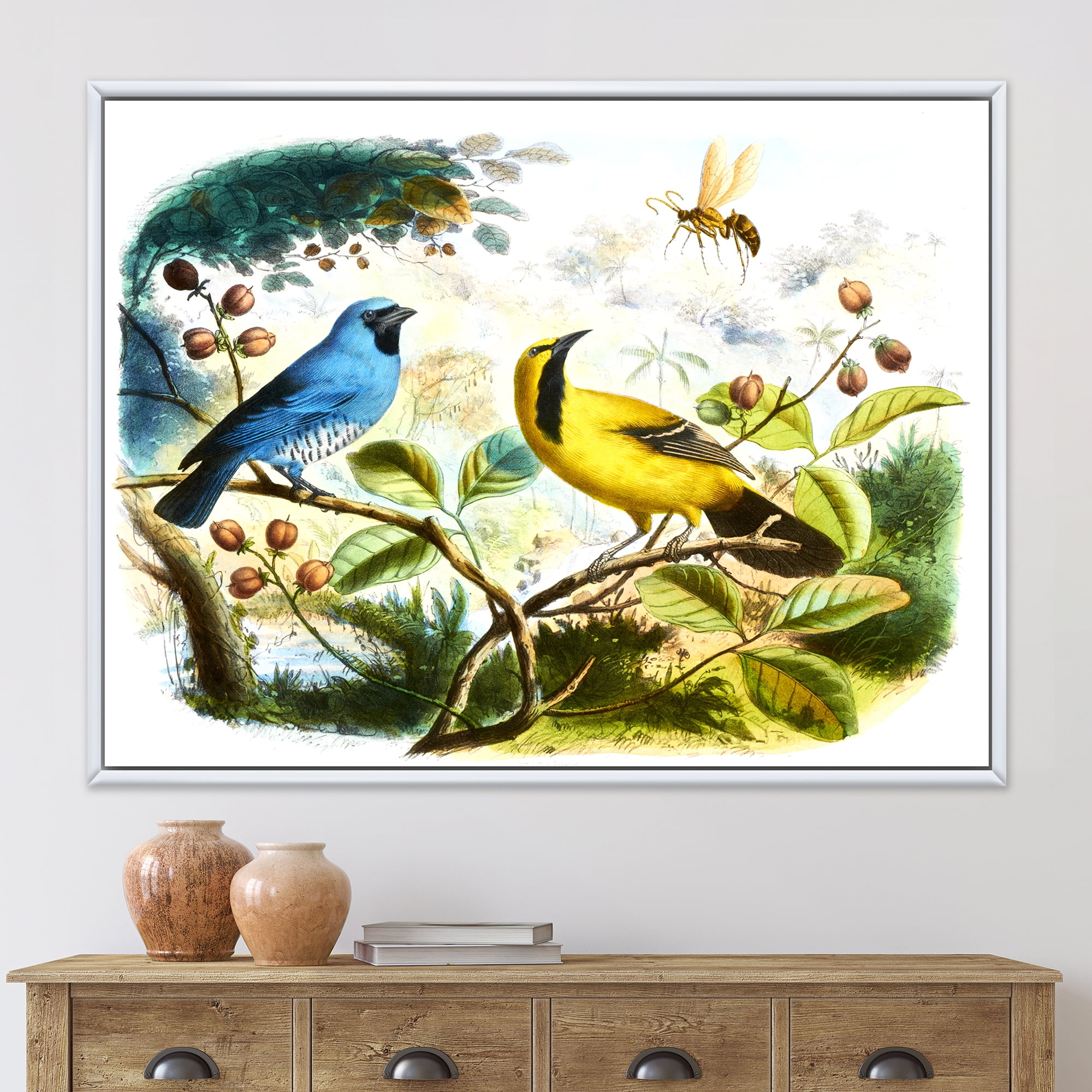 Designart 'Yellow and Blue Bird In The Wild' Traditional Framed Canvas Wall Art Print