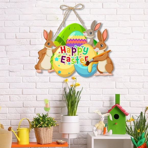 Fwttom Easter Decorations Easter Cute Rabbits Paper Door Hanging Party Scene Decoration Pendant Supplies Decoration Behind The Main Entrance Window Decoration