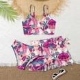 thumbnail image 2 of Luvoko Child Girls Color Block Bikini Set with Shorts,Girls Bikini Age 12-13 Ruffle Swim Skirt High Waisted Ruffled Bathing Suit For Girls Girl Swimsuit New Fabric Bikini Sets(Multicolour,8-9 Years), 2 of 3