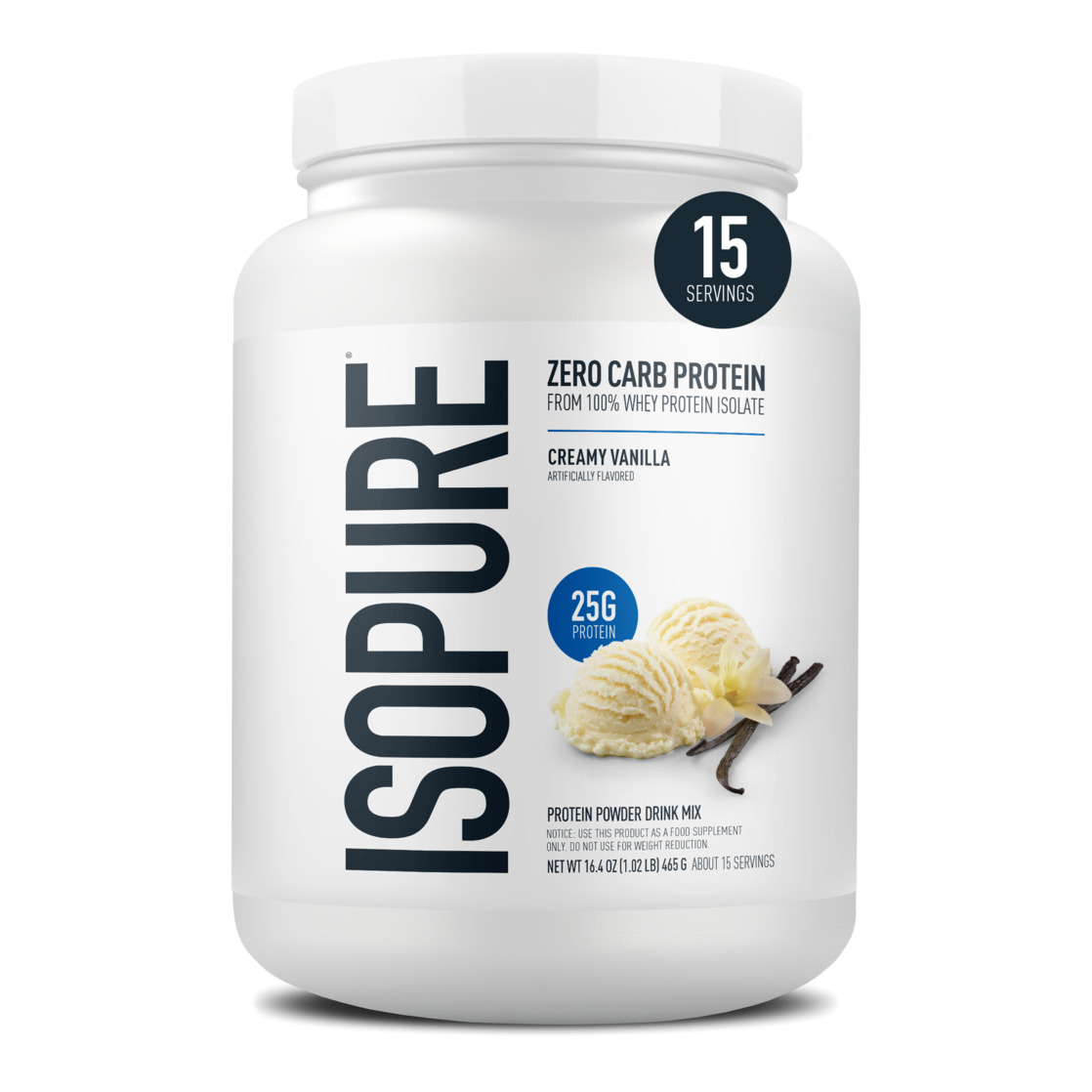 Isopure Zero Carb 100% Whey Protein Isolate Vanilla Protein Powder, 25g, 15 Servings