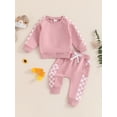 thumbnail image 2 of Suealasg Toddler Boy Girl Fall Outfits 6M 12M 18M 2T 3T 4T Infant Baby Long Sleeve Crew Neck Checkerboard Print Sweatshirt +Sweatpants 2Pcs Tracksuit Clothes Set, 2 of 7