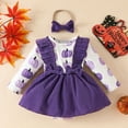 thumbnail image 2 of Jkety Baby Girl Clothes Kids Toddler Baby Girl Halloween Outfit Puff Sleeve Pumpkin Embroidery Plaid Smocked Dress Fall Party Dress(Purple,6-12 Months), 2 of 7