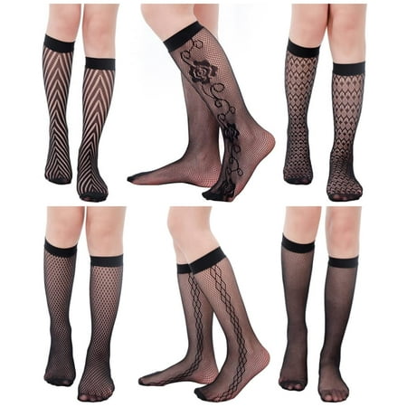 

Toptim Womens Knee High Fishnet Patterned Trouser Socks Dress Socks (Mixed 6 Models)
