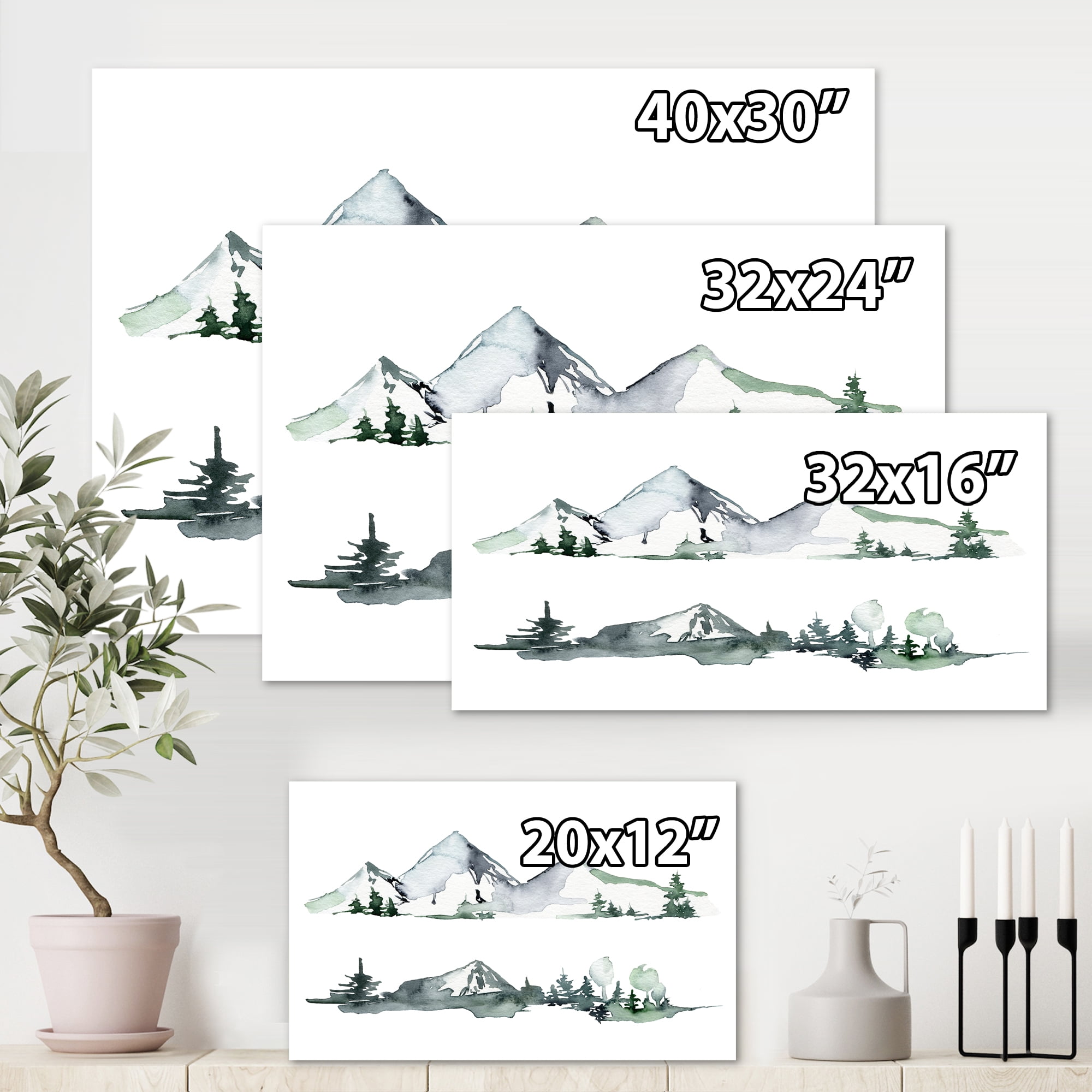 Designart ' Trees With Winter Dark Blue Mountain Landscape II ' Modern Canvas Wall Art Print