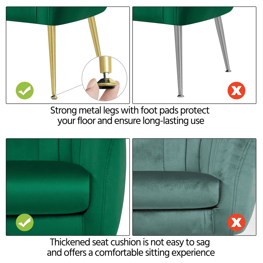 Alden Design Barrel Accent Chair with Gold Metal Legs for Living Room, Green