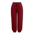thumbnail image 3 of Bosfbaoi Womens Pants Drawstring Elastic High Waist Jogger Harem Pants Casual Loose Tapered Trousers Summer Beach Pants for Women, 3 of 8