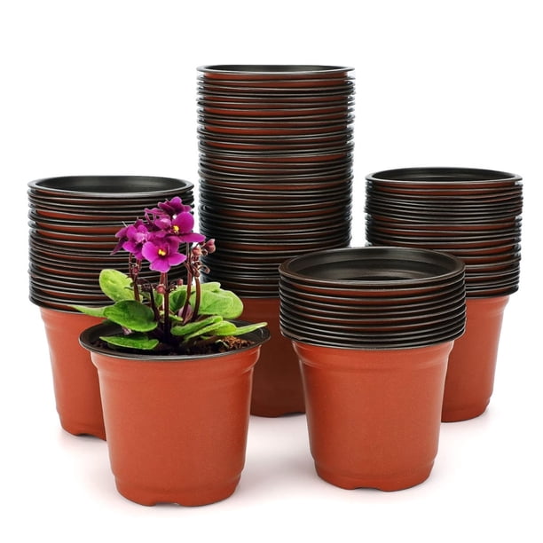 Maceta de jardinería con orificios de drenaje para propagación de suculentas, interior de color rojo ladrillo y oscuro, 100 unidades, maceta de vivero reutilizable y liviana para principiantes de
