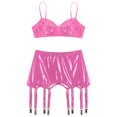 thumbnail image 5 of Conjunto de lencería de charol con aspecto mojado para mujer, con Clips de liga, sin aros, sujetador sin almohadilla, Top con minifalda, ropa Sexy para fiesta y discoteca, 5 of 5