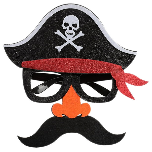 KAKOWELY Sombrero pirata con bigote, disfraz de Halloween, gafas de sol, accesorio de cosplay de Halloween