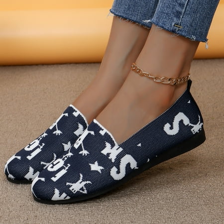 2024 New Summer Fashion Walking Women s Flat Shoes Navy Blue Mesh Loafers Comfortable Breathable Casual Sports Shoes NO:022