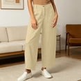 thumbnail image 4 of Lmueinov 2026 Women's High Waist Button Zip Fly Wide Leg Pants, 100% Cotton Soft Breathable Casual Straight Leg Office Trousers with Side Pockets S-3XL, 4 of 7