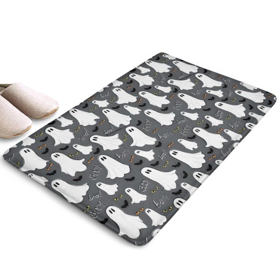 Ghostly Boo Halloween Pattern Flannel Non Slip Door Rugs,Washable Door Mats Indoor,Decorative Door Mats,Dirt-Resistant and Absorbent Doormat for Entrance,Bedroom,Kitchen,Bathroom,23.5x16in(60x40cm)