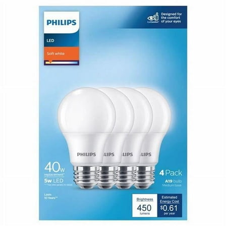 A19 E26 40 W Equivalence LED Bulb, Soft White - Pack of 4