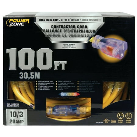 Powerzone ORP711935 SJTOW Tblade Extension Cord, 10/3, 100 ft