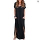 thumbnail image 2 of Sonducket Vestido de mujer con cuello en V Abertura Vestido largo Chica Ropa de manga corta Vestidos negro S, 2 of 4