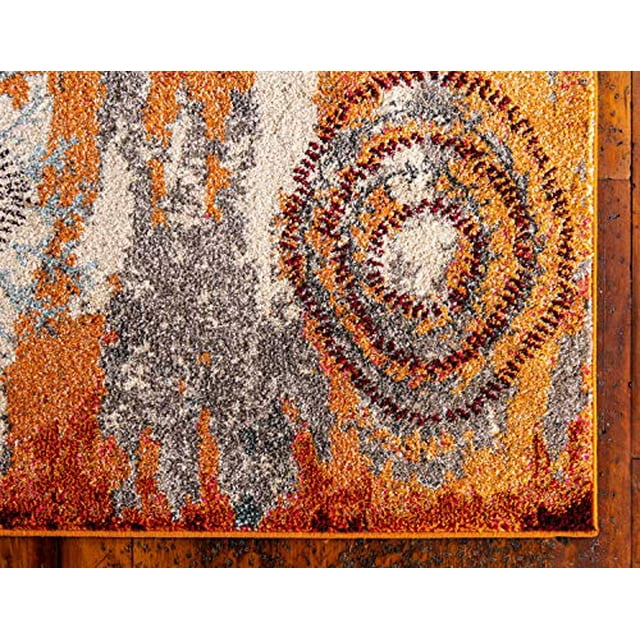 Unique Loom Estrella Collection Modern Abstract Runner Rug, 2 Feet 2 Inch x 6 Feet 7 Inch, Orange/Beige