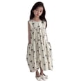 thumbnail image 2 of Nmnitkp Girl Dresses Summer Cute Print Sleeveless Round Necktie Pocket Children's Dress White,4 Years, 2 of 8