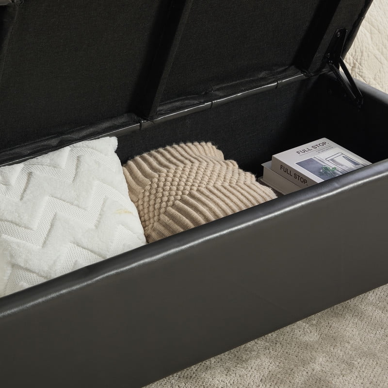 AISWORD 60.2"W Upholstered PU Storage Bench,Tufted Flip-Top Ottoman for Living Room, Bedroom, Entryway