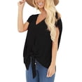 thumbnail image 4 of Pompotops Femmes Solide Col V Manches Courtes Lâches T-Shirt Blouse Tops, 4 of 9