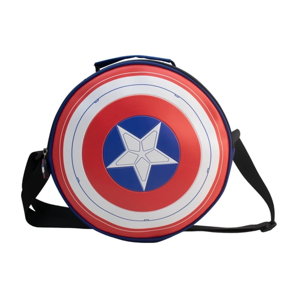 Lonchera Circular, Diseño Capitán América, Disney Marvel, Lonchera Reutilizable con Aislamiento Térmico con Correa Expandible, Color Azul
