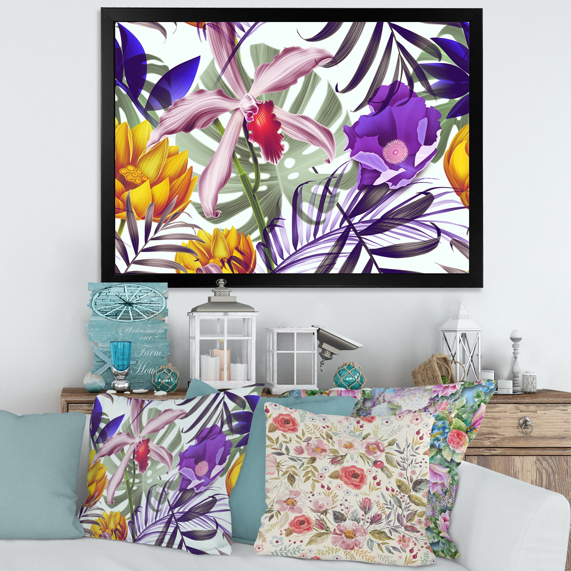 Designart 'VIntage Tropical Flowers IX' Traditional Framed Art Print