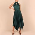 thumbnail image 5 of ClodeEU Women's Halter Neck Fitted Waist Maxi Dress ,Sleeveless Solid Color Pleated Casual Long Dress Army Green,Womens Plus XL, 5 of 6