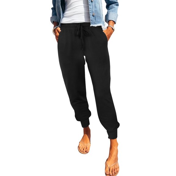 KISSMODA Stretch Sweatpants For Women Cozy Joggers Pants Tapered Active Yoga Lounge Travel Drawstring Pants with Pockets