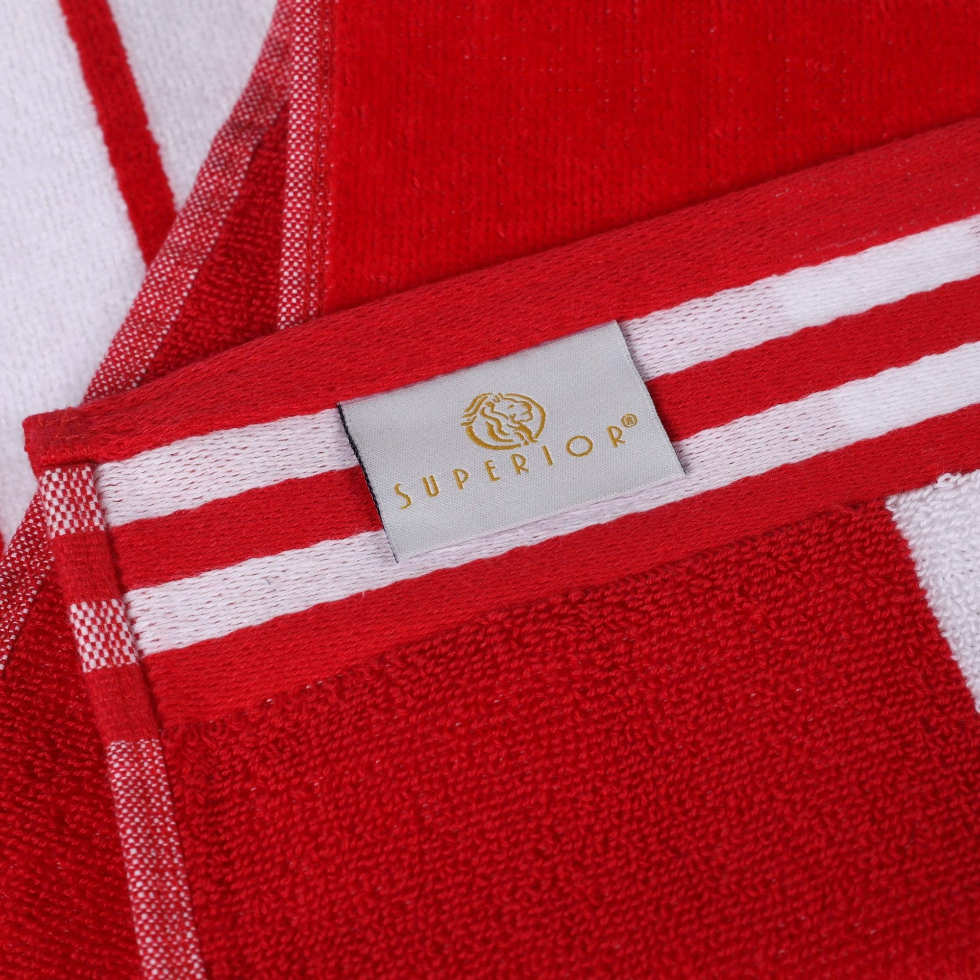Superior Cotton Striped Oversized Beach Towel Set of 2, 34" x 64", Red